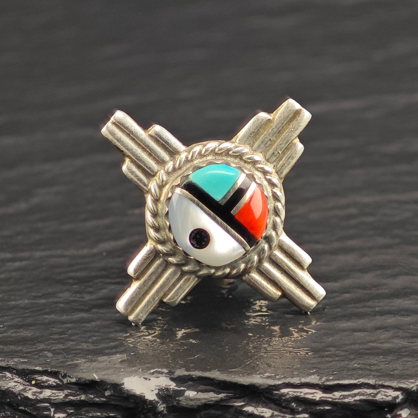 Sunface, Multi-stone Sterling Silver Pin B2209