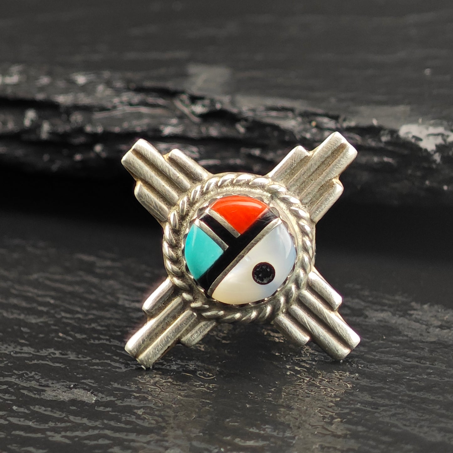 Sunface, Multi-stone Sterling Silver Pin B2209