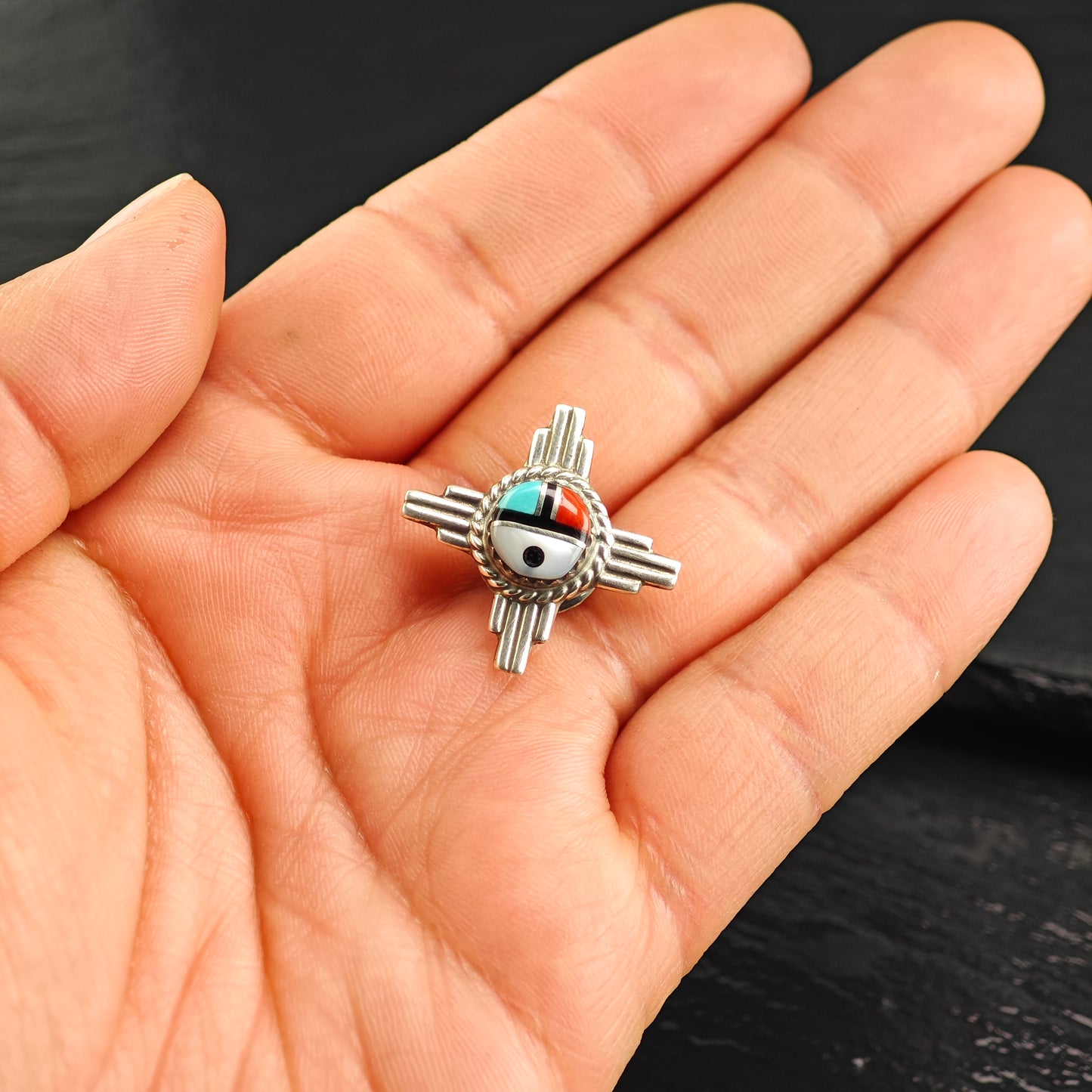 Sunface, Multi-stone Sterling Silver Pin B2209