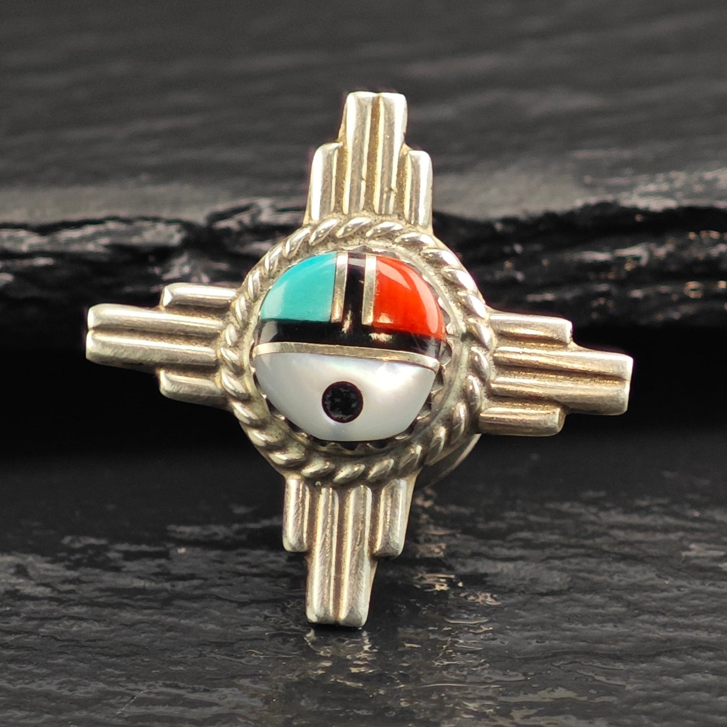 Sunface, Multi-stone Sterling Silver Pin B2209