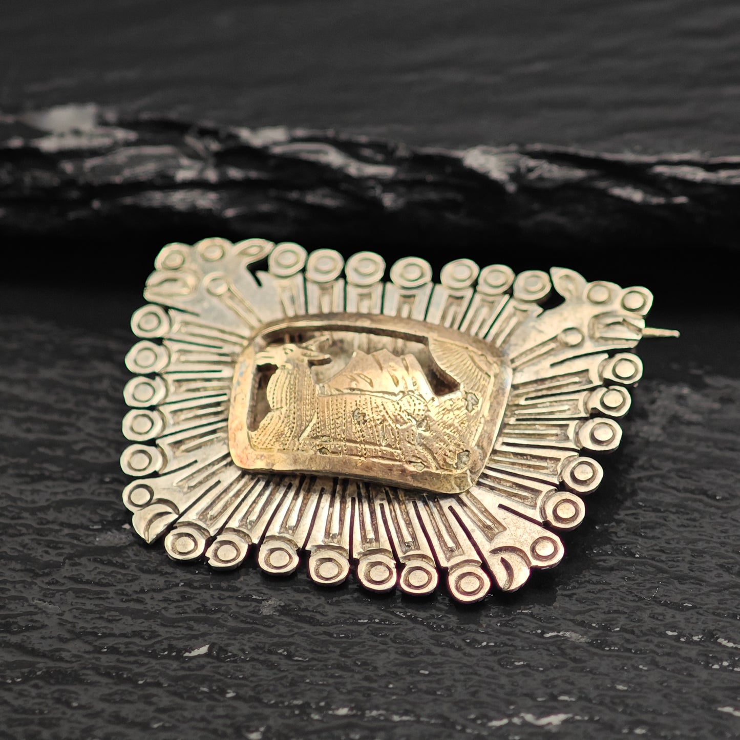 Landscape, Donkey, Gold Tone Accent Sterling Silver Brooch B2210