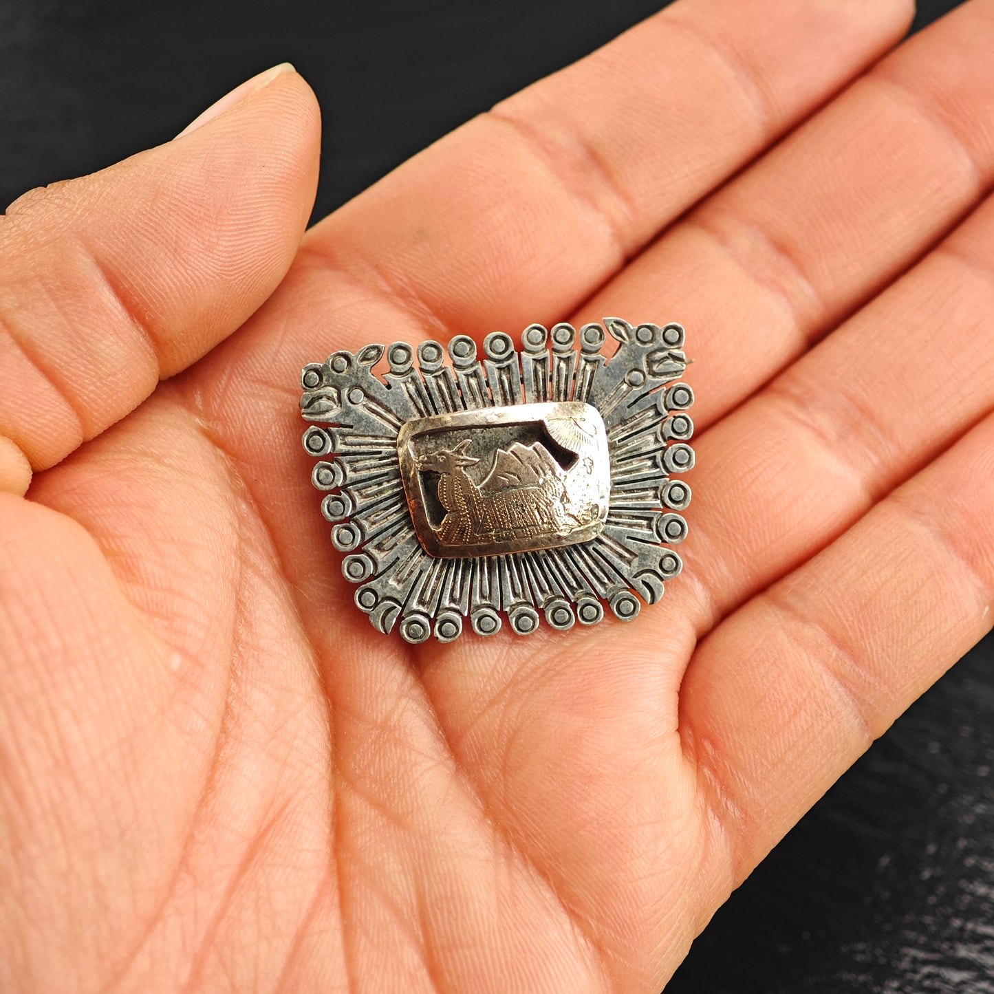 Landscape, Donkey, Gold Tone Accent Sterling Silver Brooch B2210