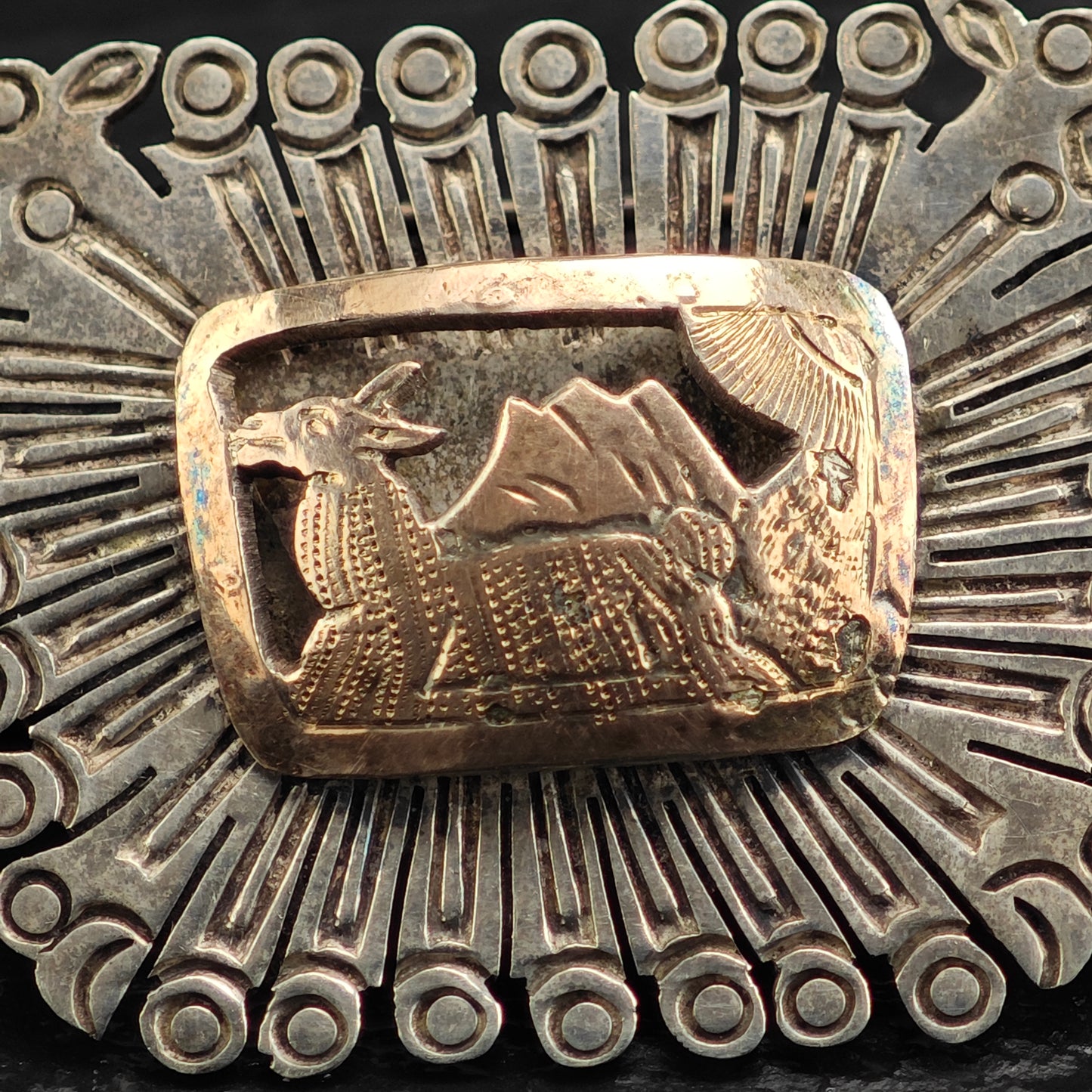 Landscape, Donkey, Gold Tone Accent Sterling Silver Brooch B2210