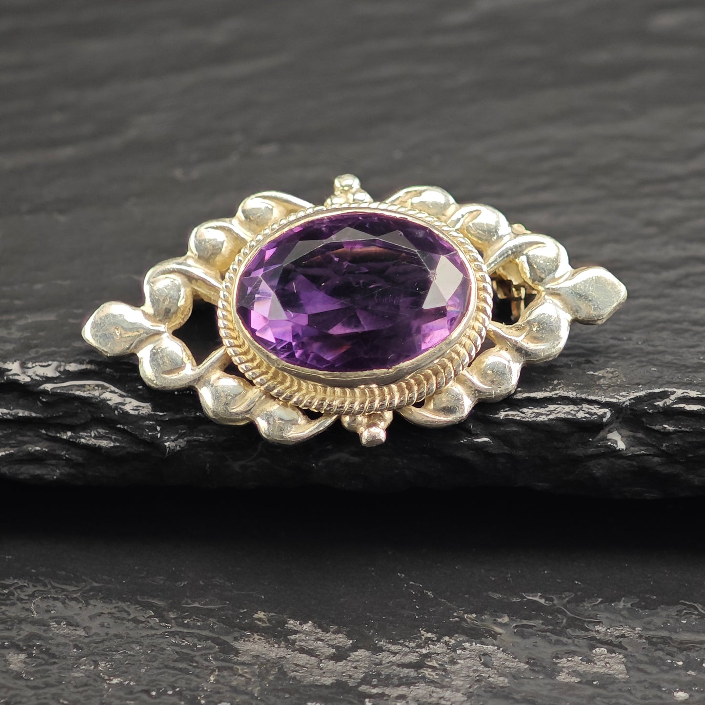 Purple Amethyst Sterling Silver Brooch B2211