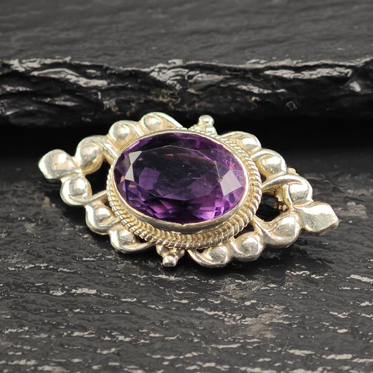 Purple Amethyst Sterling Silver Brooch B2211