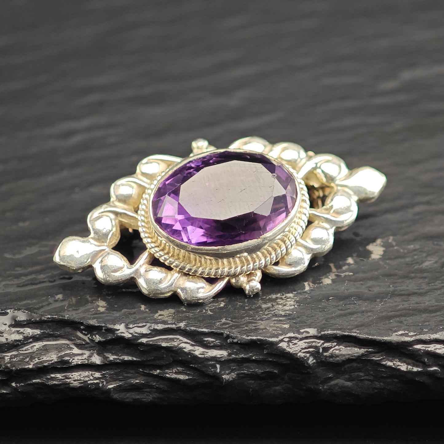 Purple Amethyst Sterling Silver Brooch B2211