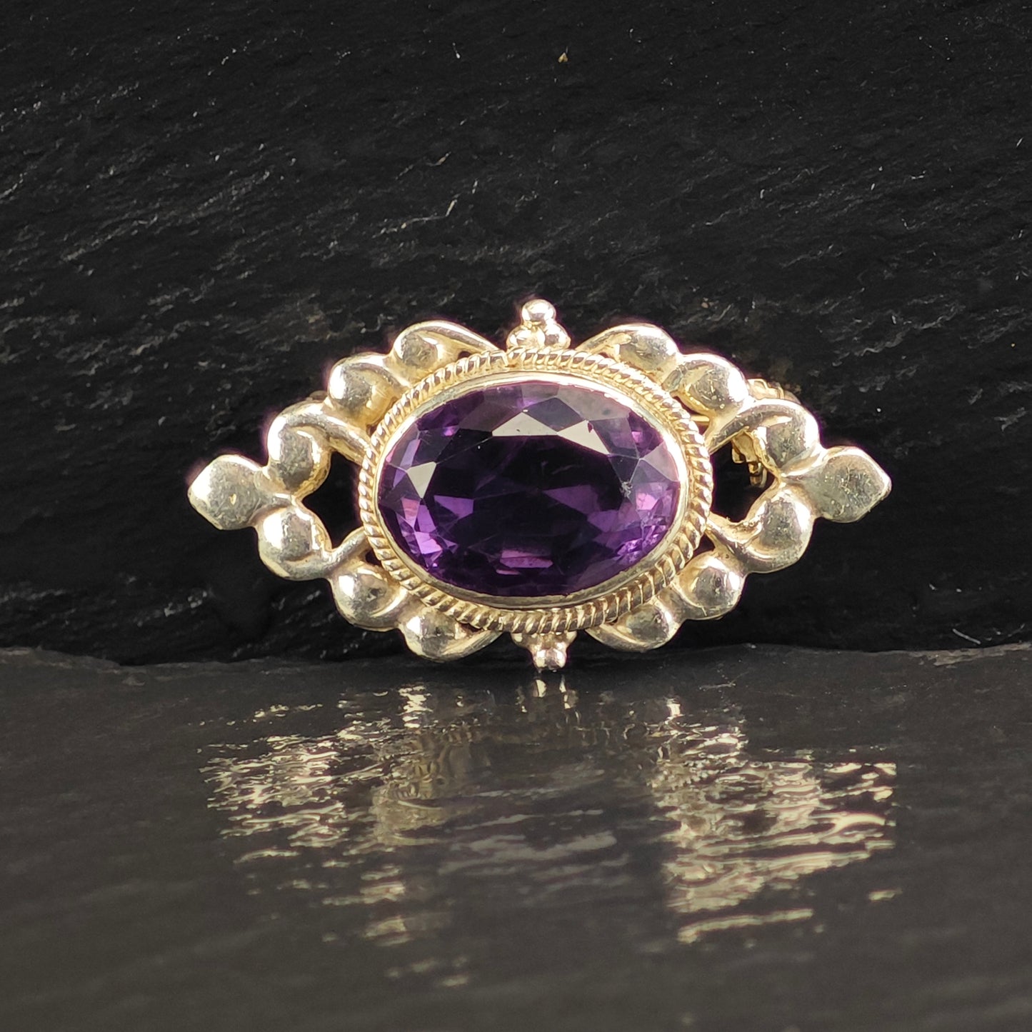 Purple Amethyst Sterling Silver Brooch B2211
