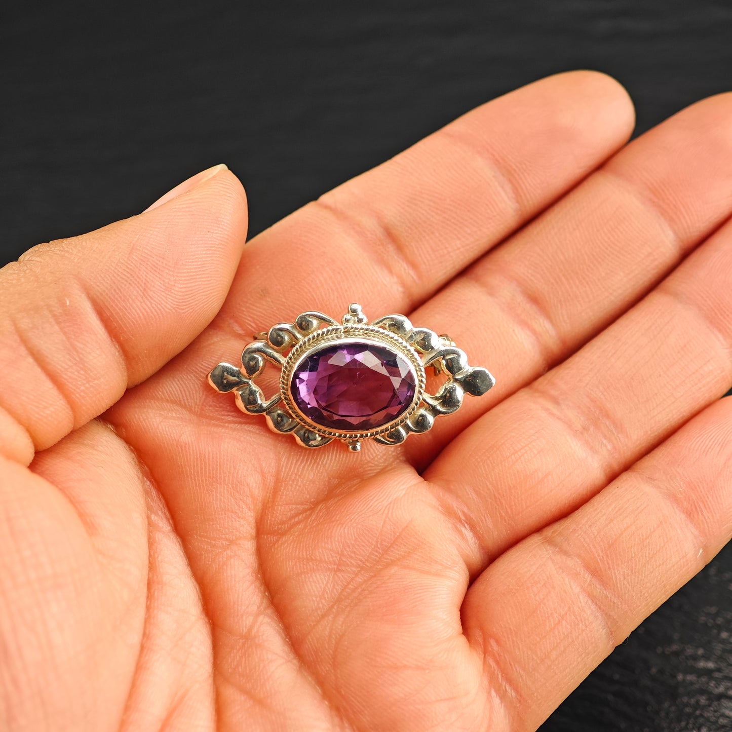 Purple Amethyst Sterling Silver Brooch B2211