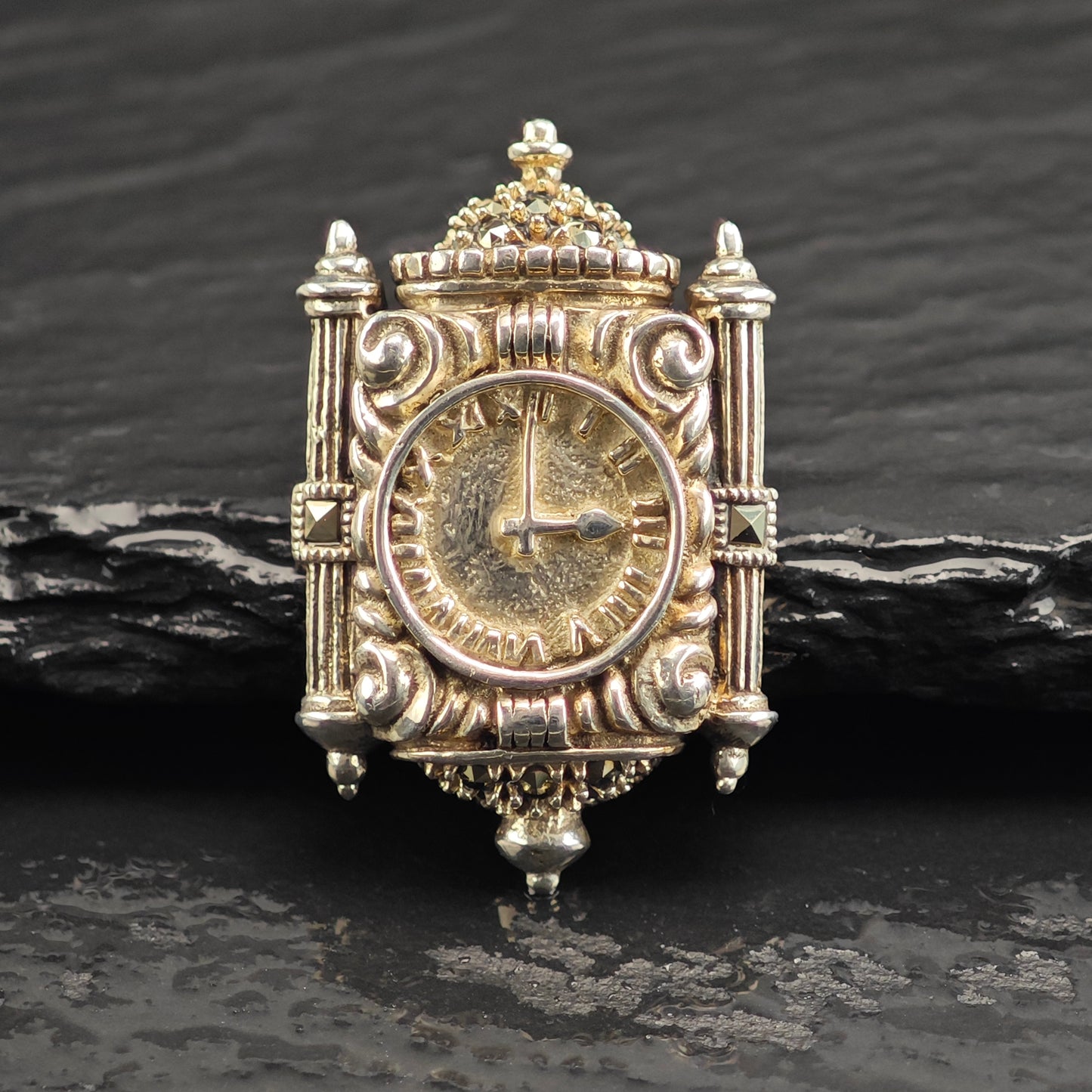 Judith Jack, Clock, Sterling Silver Brooch B2212