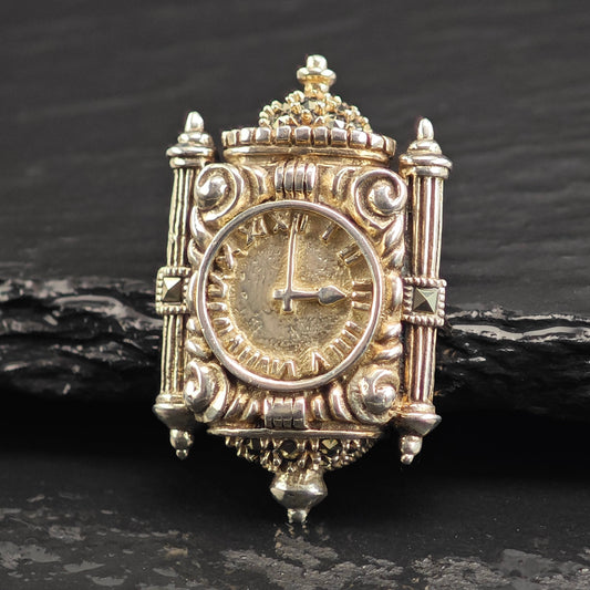 Judith Jack, Clock, Sterling Silver Brooch B2212