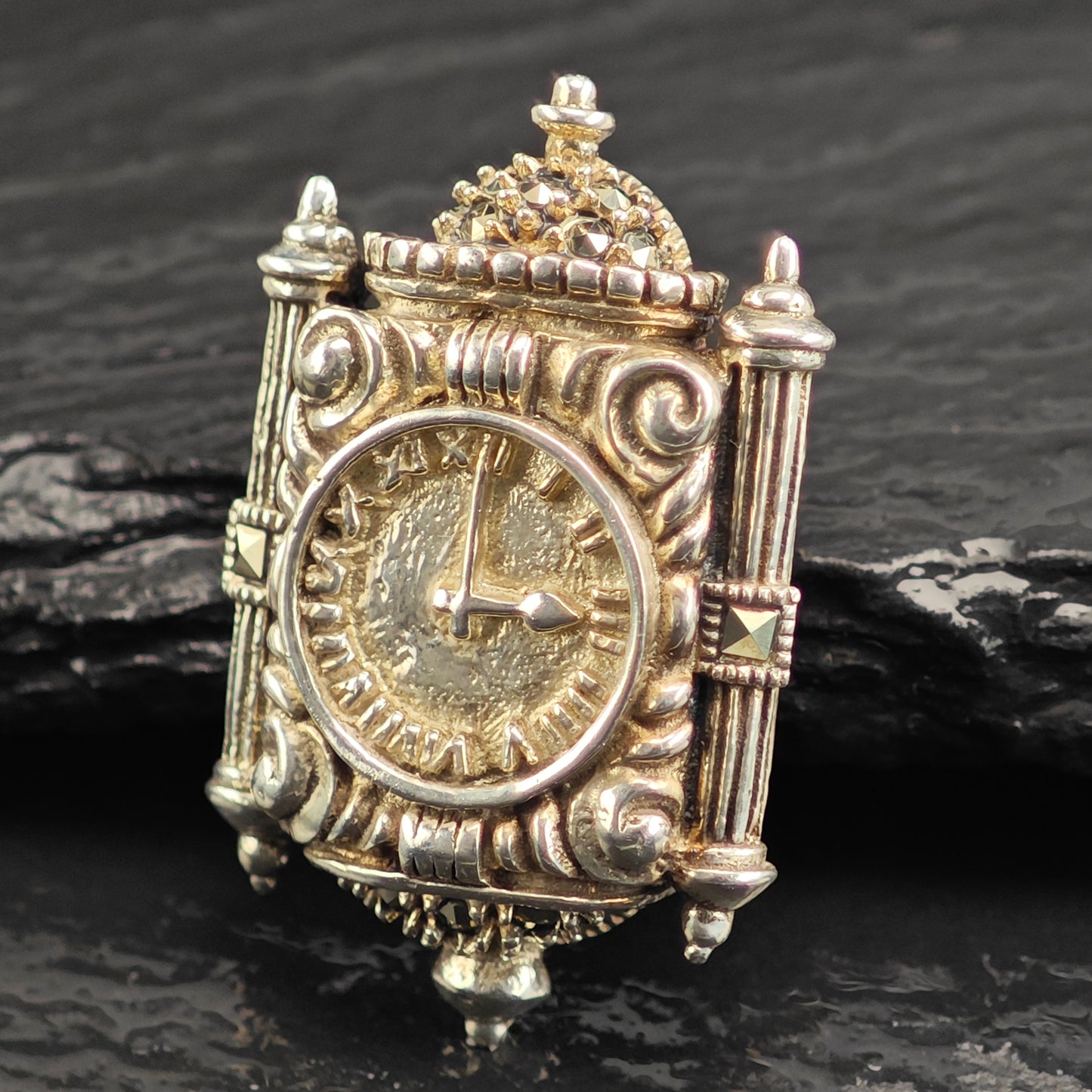Judith Jack, Clock, Sterling Silver Brooch B2212