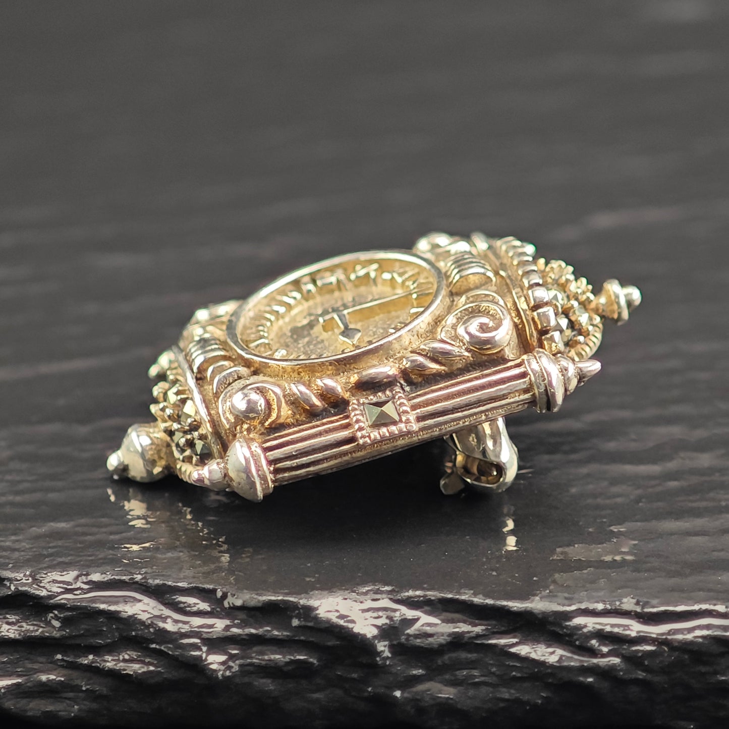 Judith Jack, Clock, Sterling Silver Brooch B2212