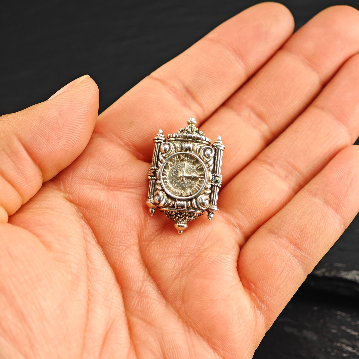 Judith Jack, Clock, Sterling Silver Brooch B2212