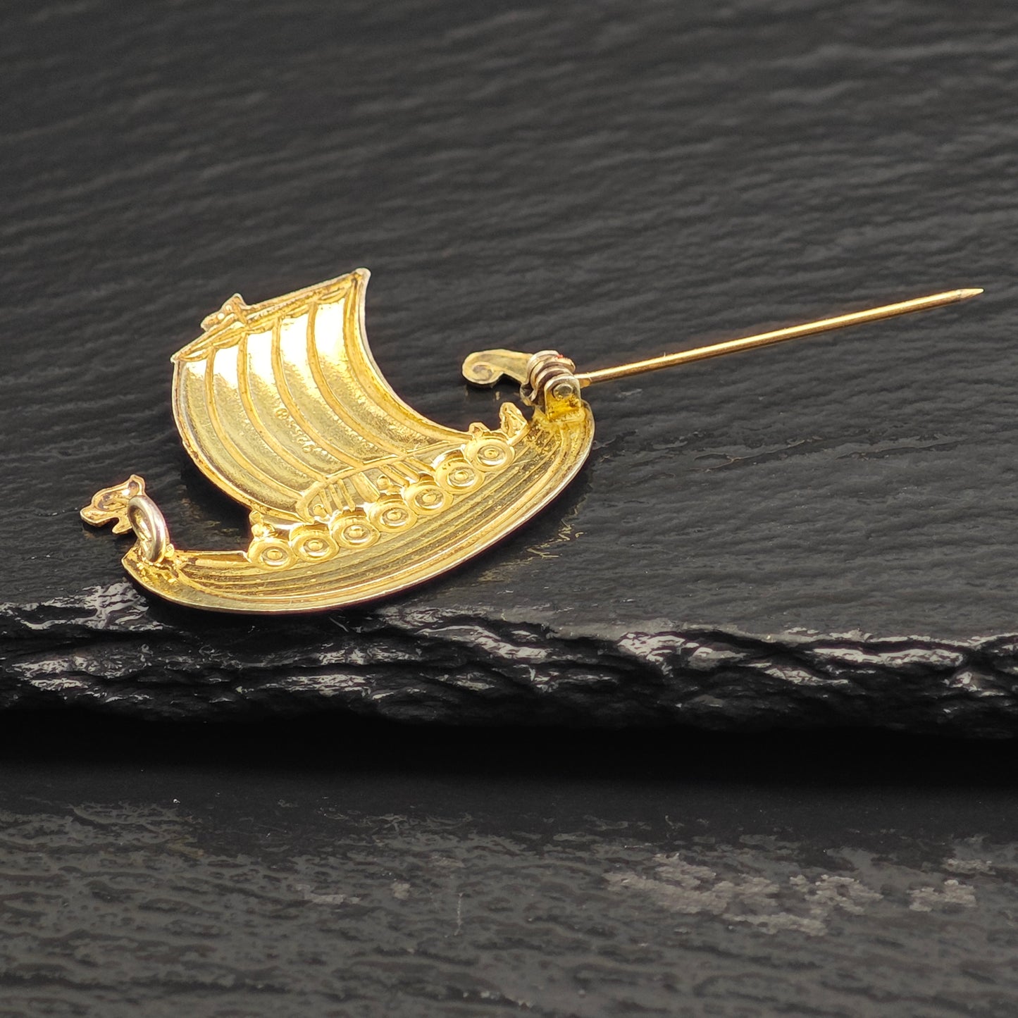 AS IS, Norwegian Viking Ship, Enamel Sterling Silver Brooch B2213