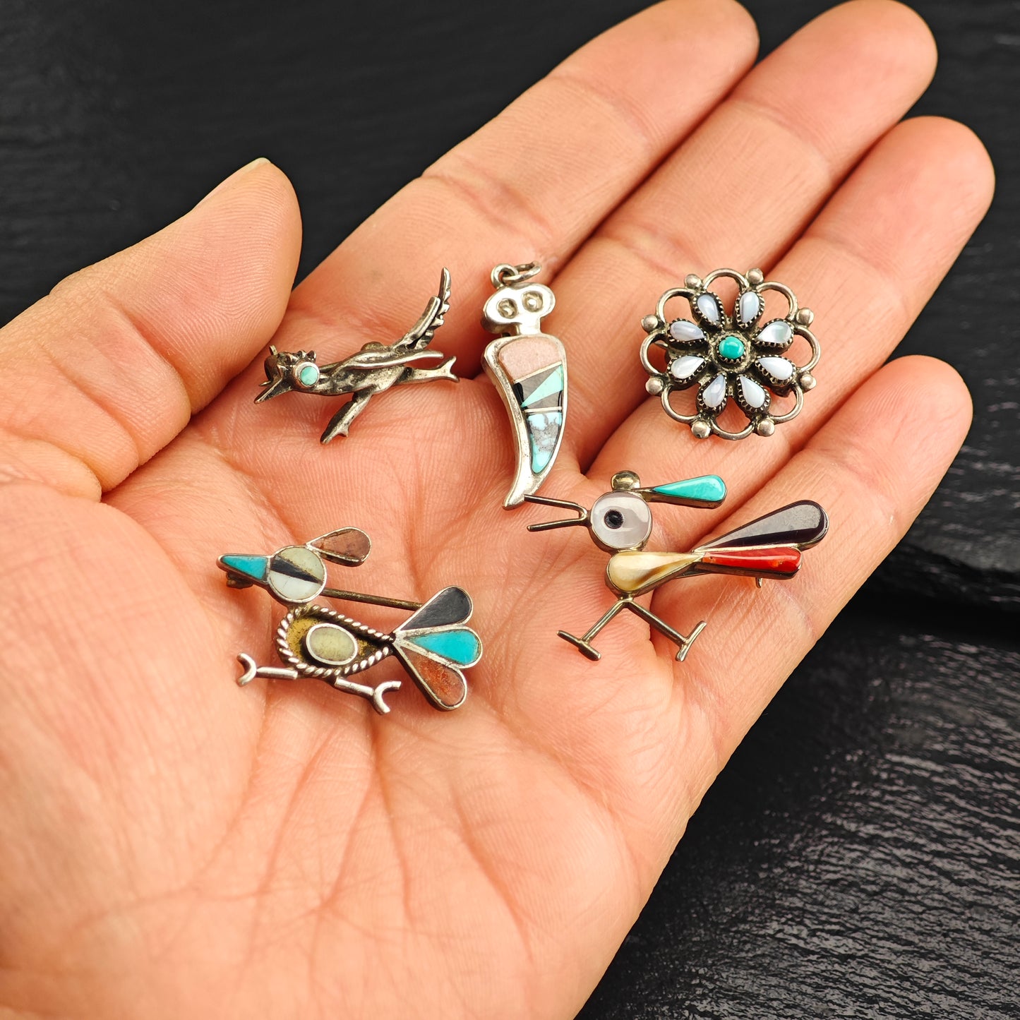 Choice of Native American Multi-Stone Inlay Sterling Silver Brooch B2215