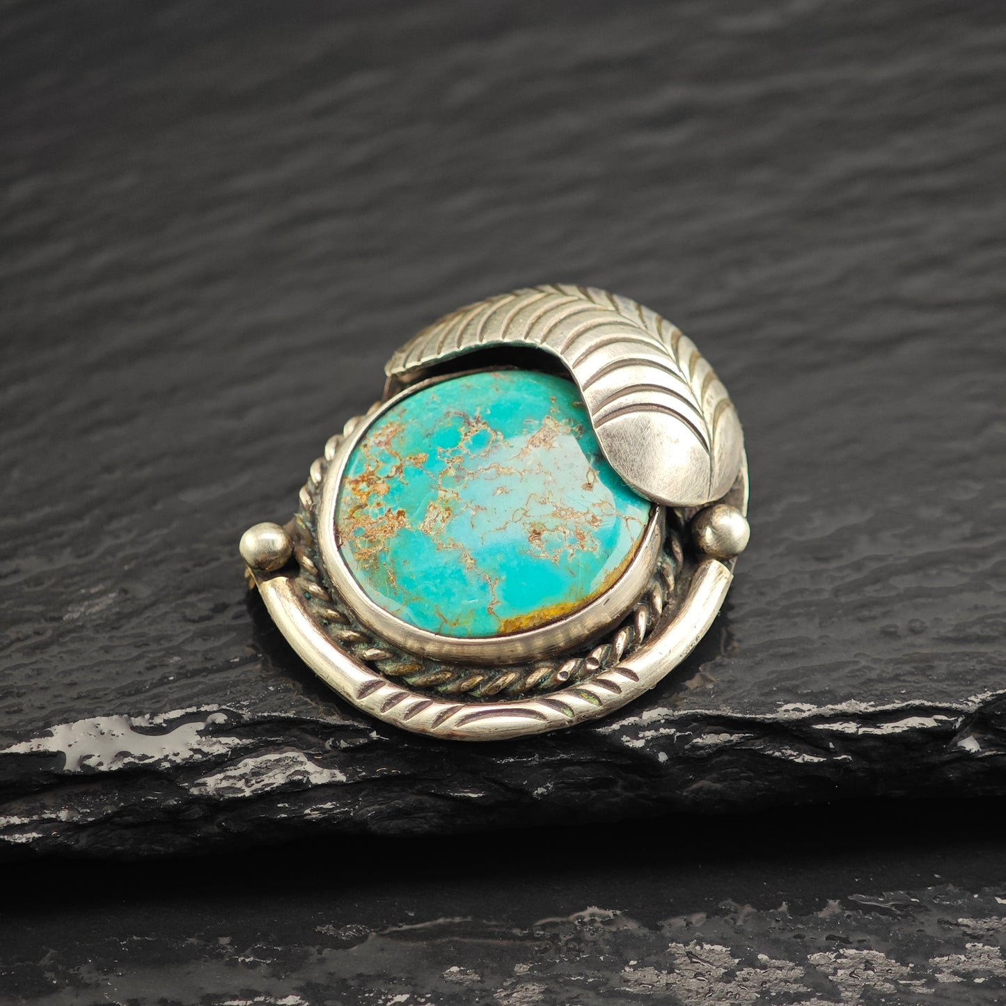 SW Floral Turquoise Sterling Silver Brooch B2216