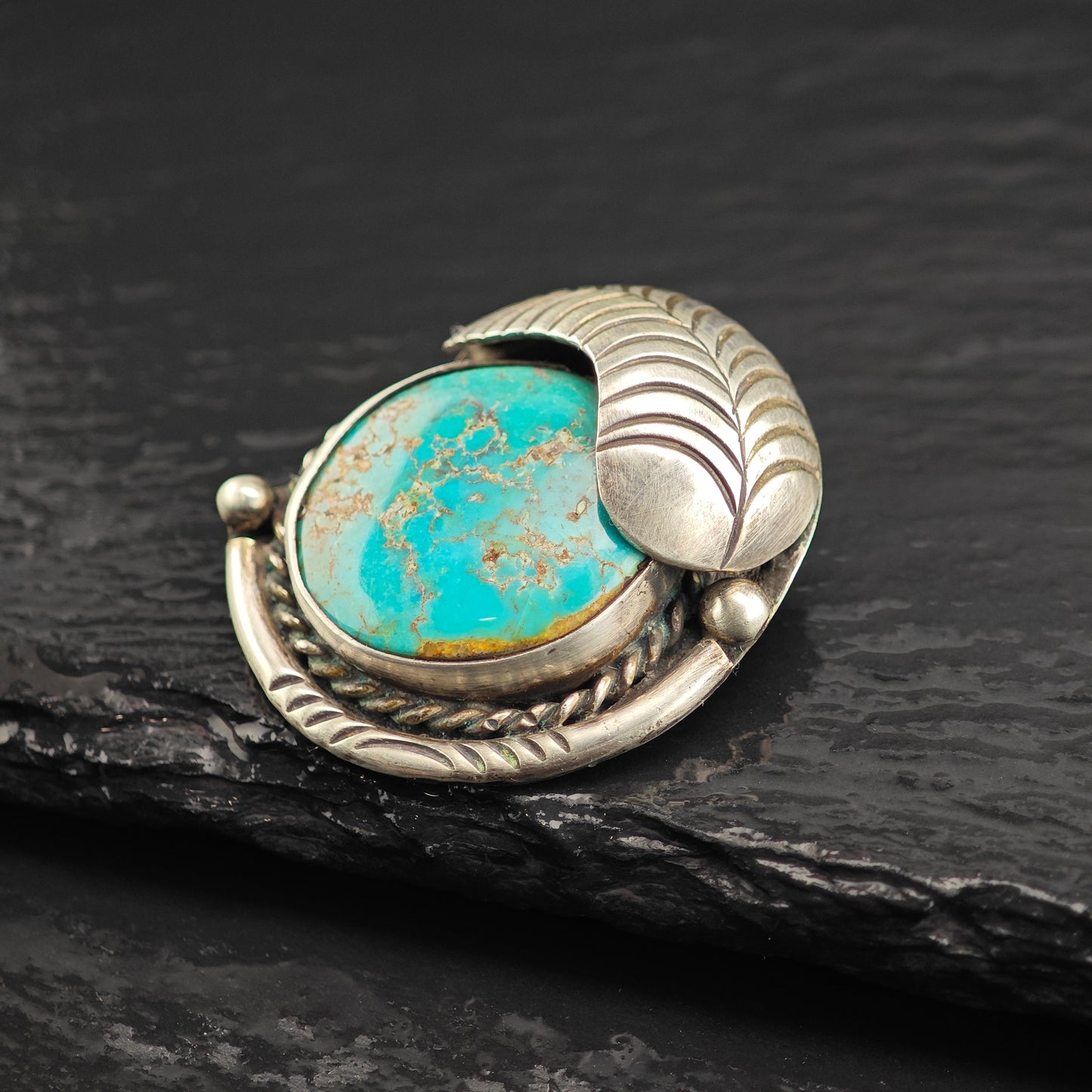 SW Floral Turquoise Sterling Silver Brooch B2216