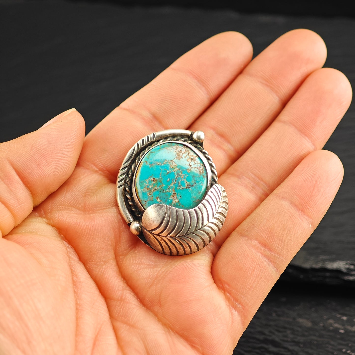 SW Floral Turquoise Sterling Silver Brooch B2216