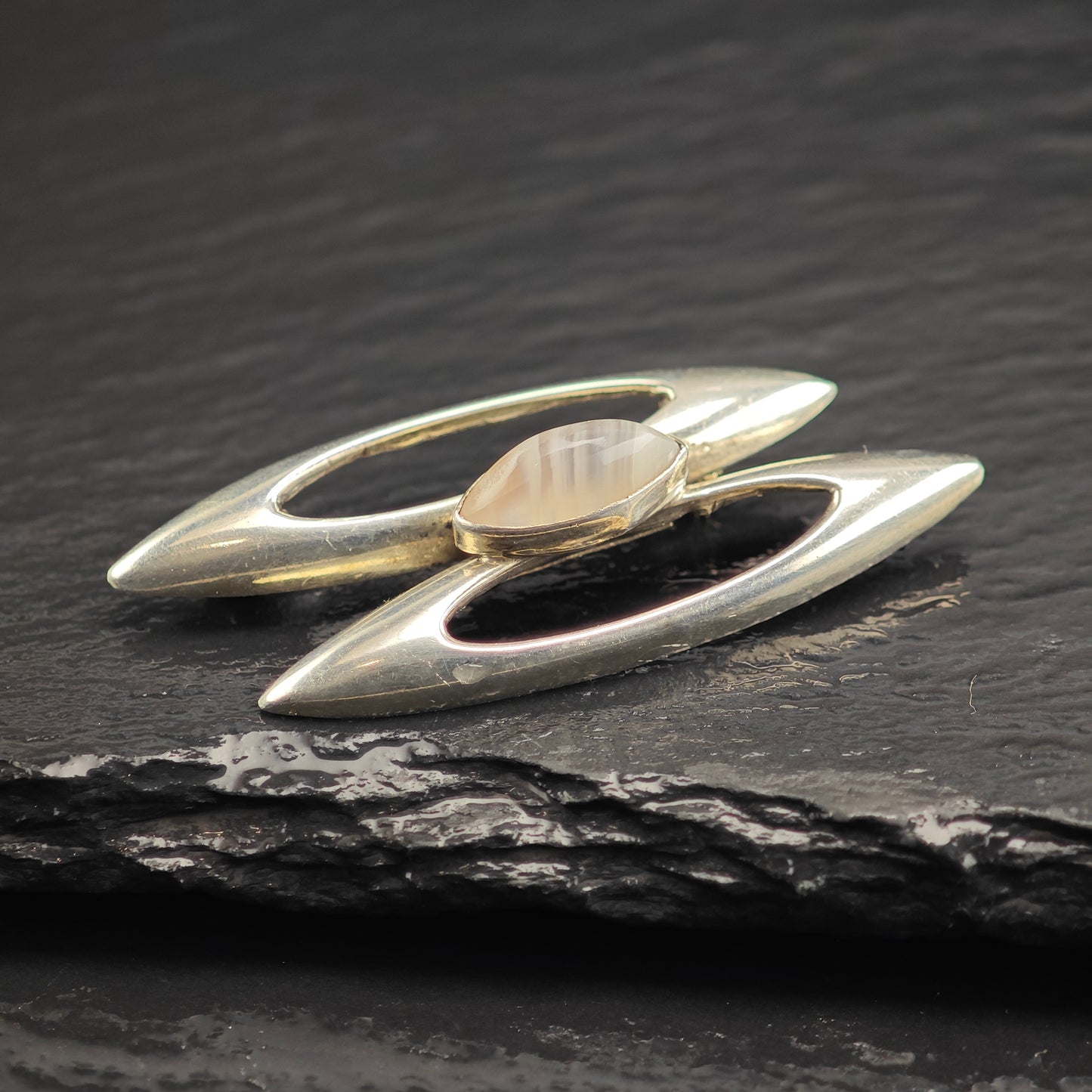 Modernist Gemstone Sterling Silver Brooch B2217