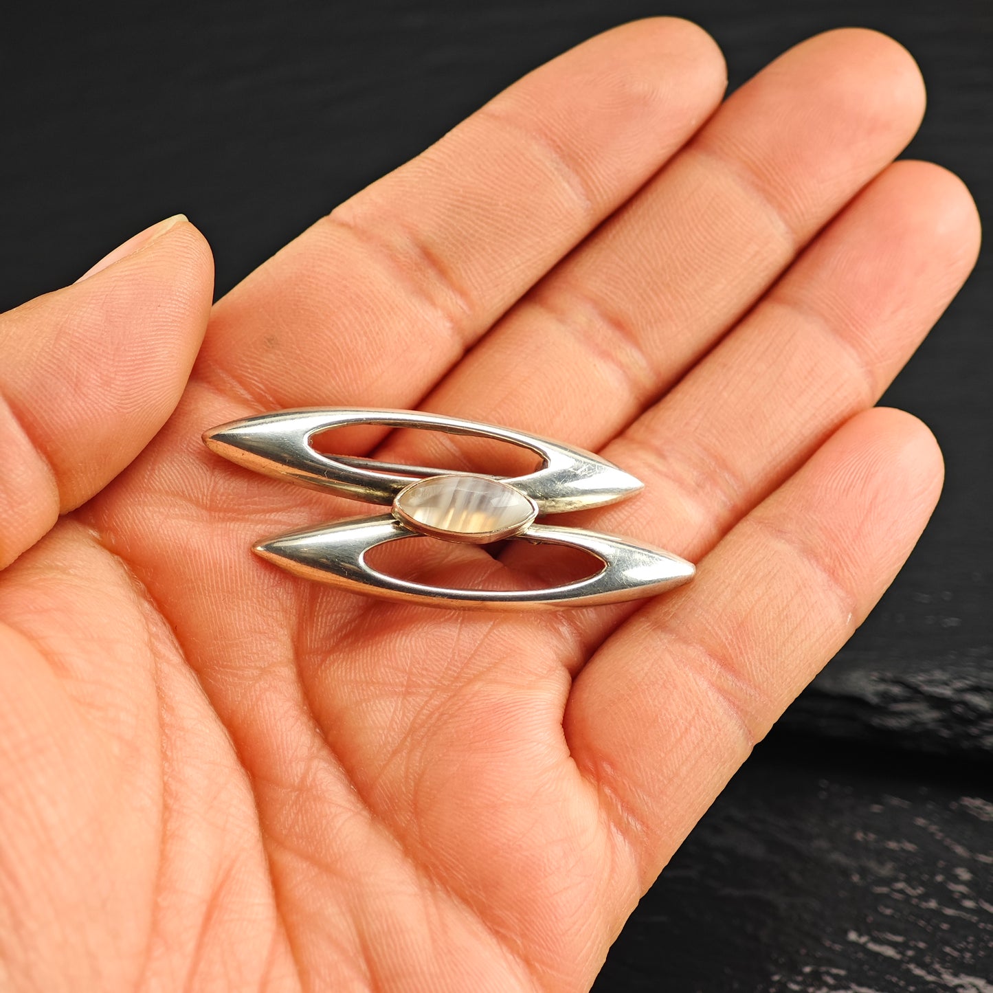 Modernist Gemstone Sterling Silver Brooch B2217