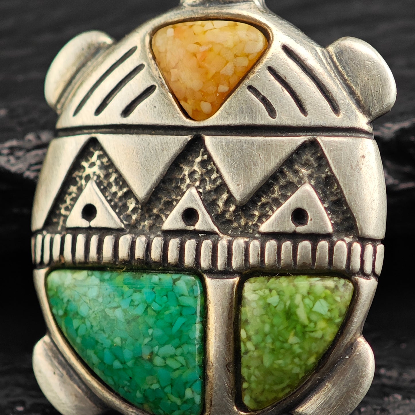 Relios Turtle Spiny, Turquoise Inlay Sterling Silver Brooch/Pendant B2218