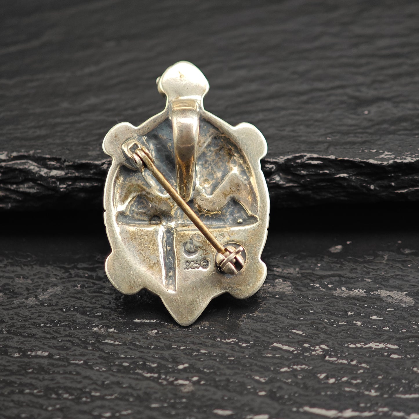 Relios Turtle Spiny, Turquoise Inlay Sterling Silver Brooch/Pendant B2218