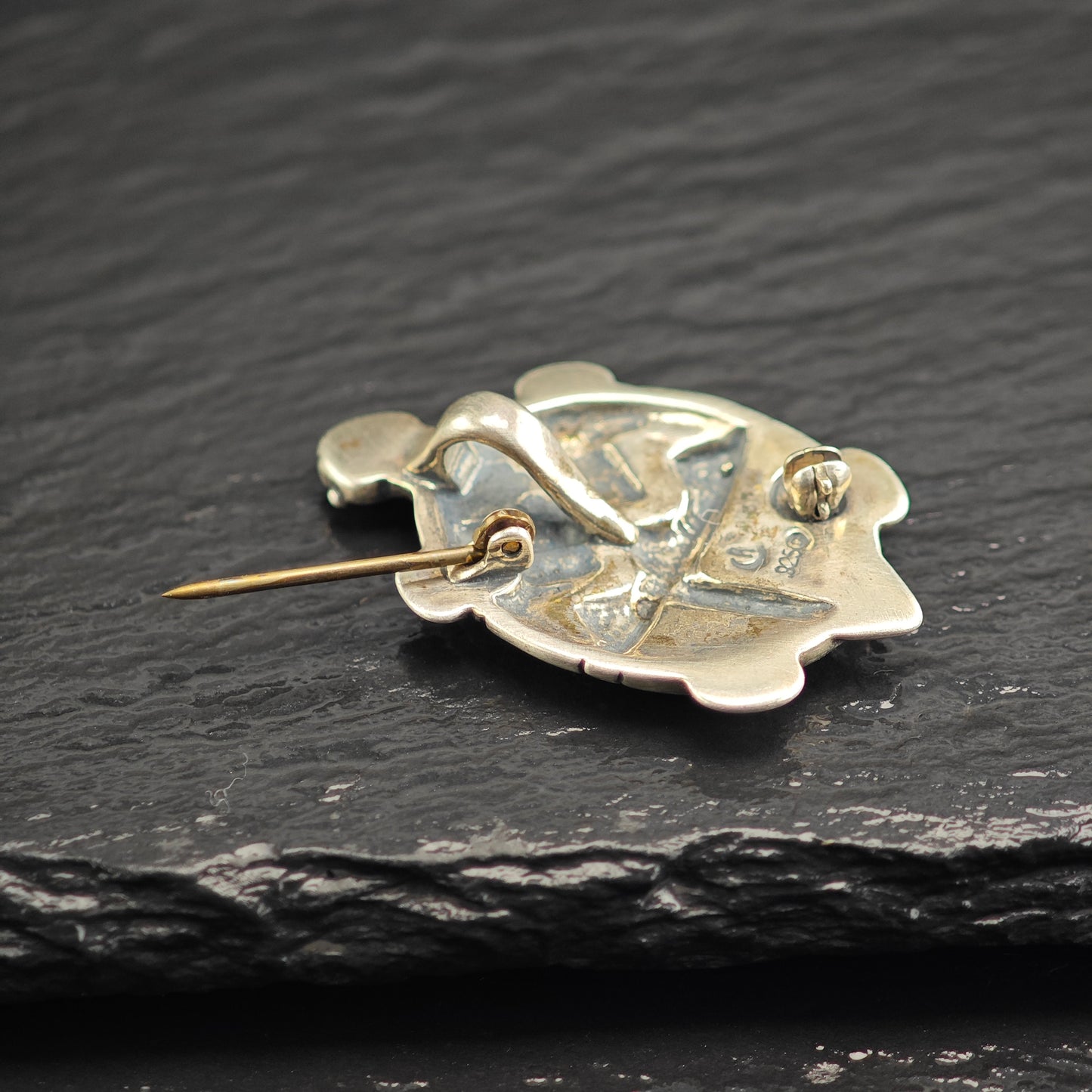 Relios Turtle Spiny, Turquoise Inlay Sterling Silver Brooch/Pendant B2218
