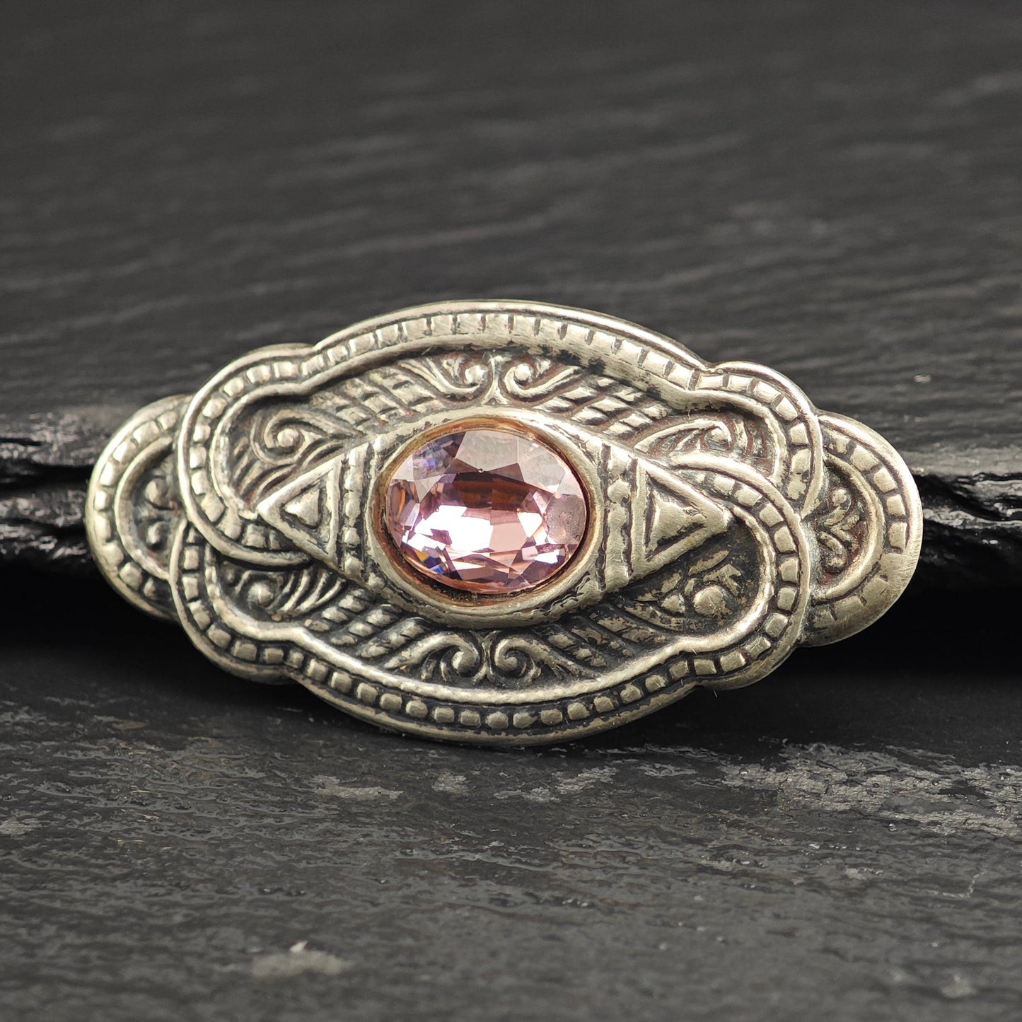 Pink Oval CZ Sterling Silver Brooch B2219