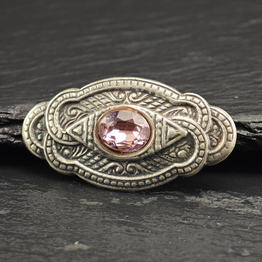 Pink Oval CZ Sterling Silver Brooch B2219