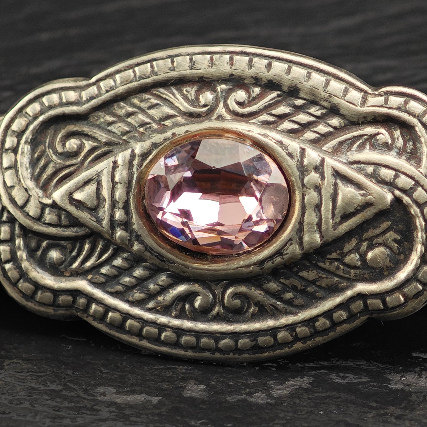 Pink Oval CZ Sterling Silver Brooch B2219