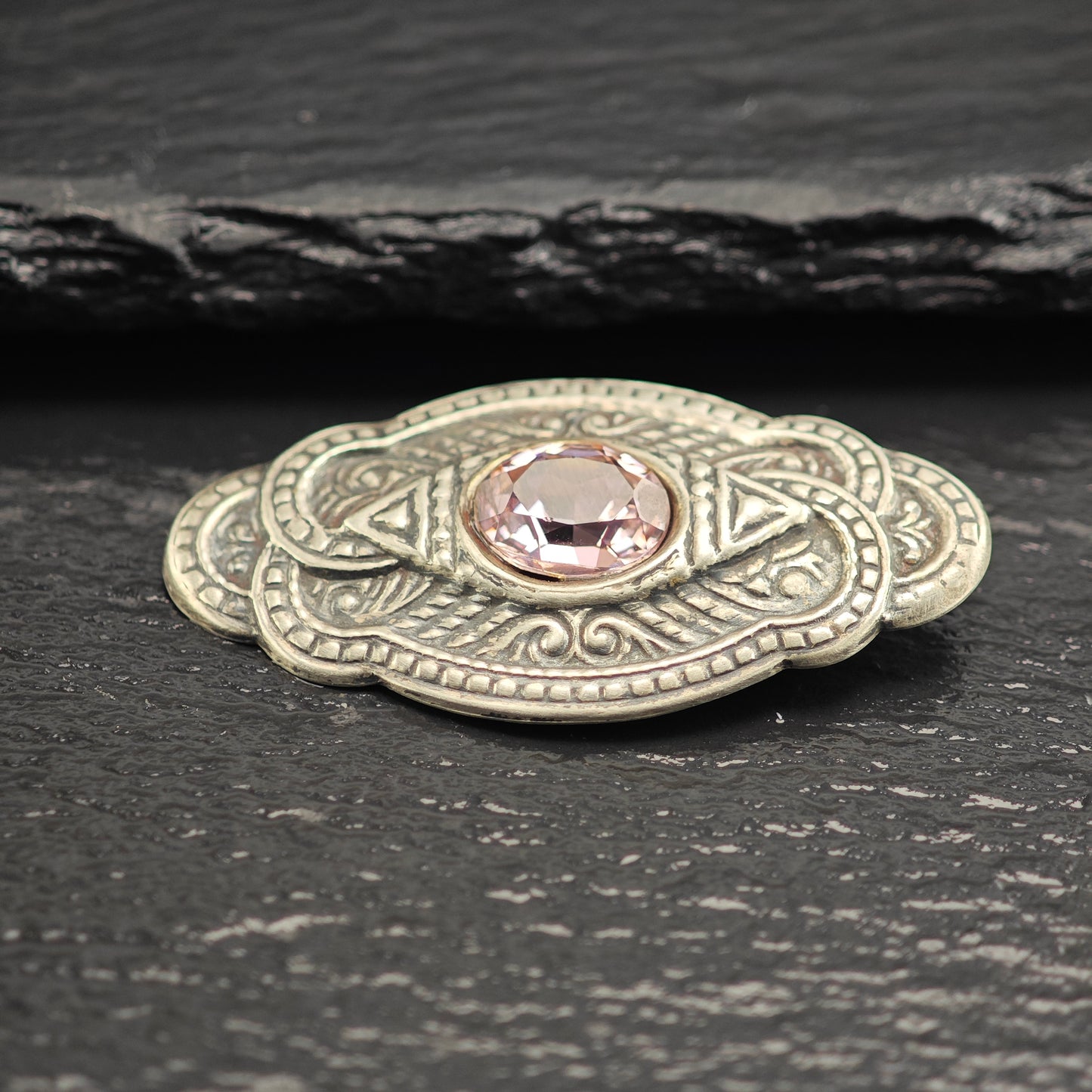 Pink Oval CZ Sterling Silver Brooch B2219