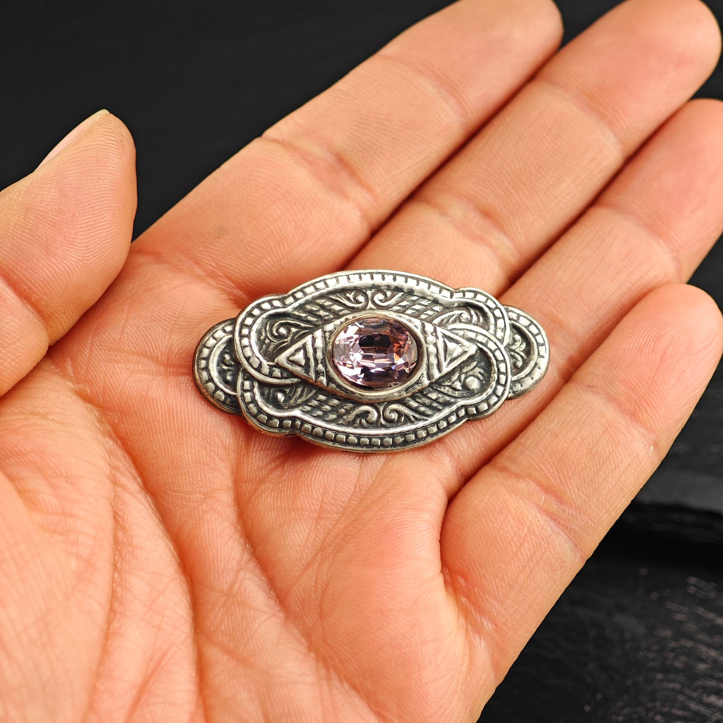 Pink Oval CZ Sterling Silver Brooch B2219
