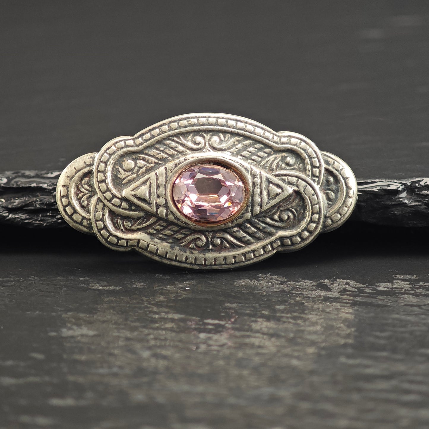Pink Oval CZ Sterling Silver Brooch B2219