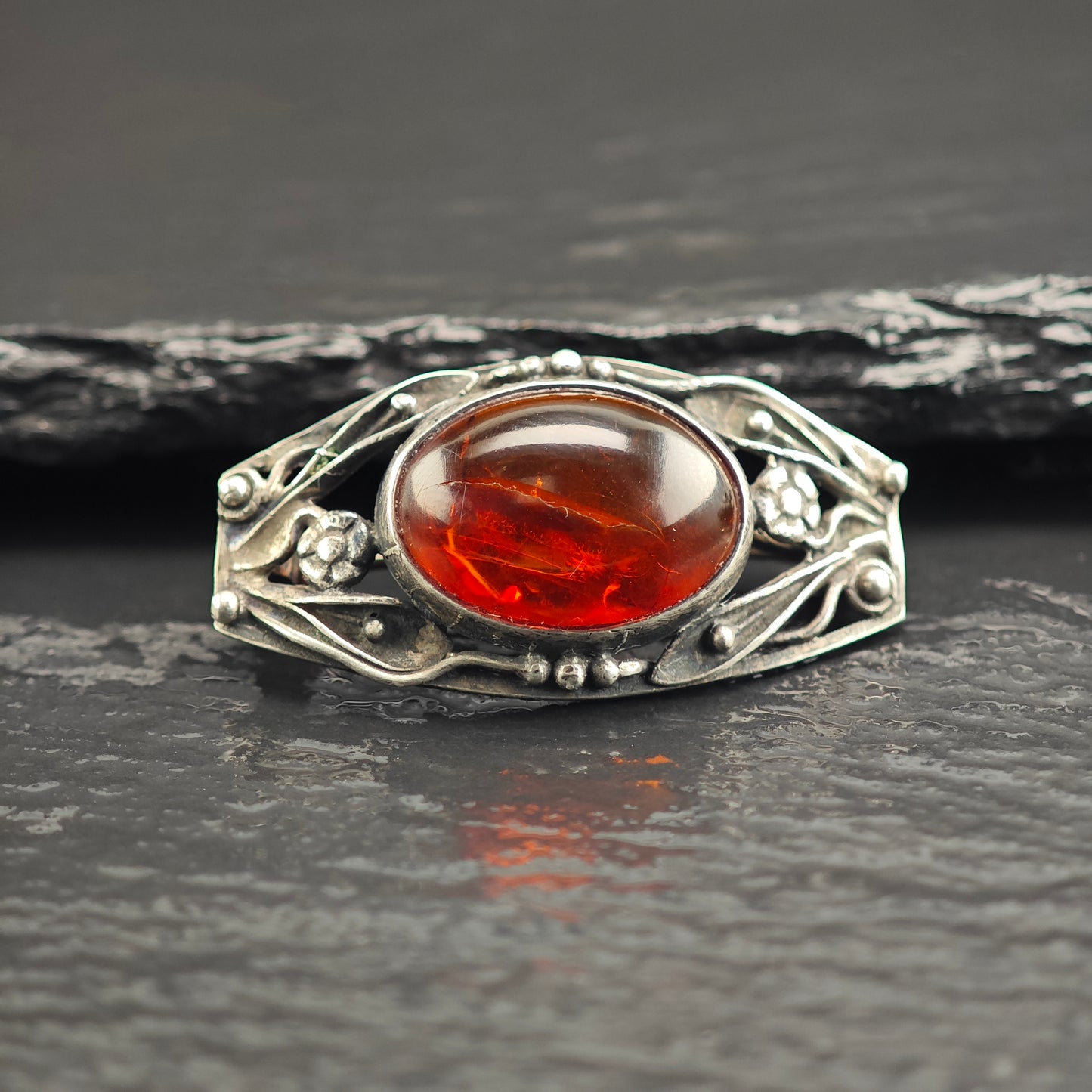 AS IS Oval Amber Sterling Silver Brooch B2220