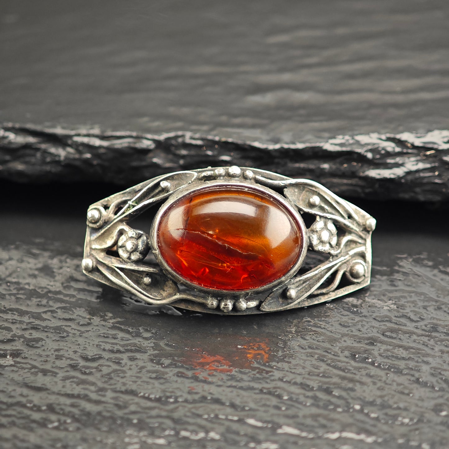 AS IS Oval Amber Sterling Silver Brooch B2220