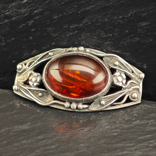 AS IS Oval Amber Sterling Silver Brooch B2220