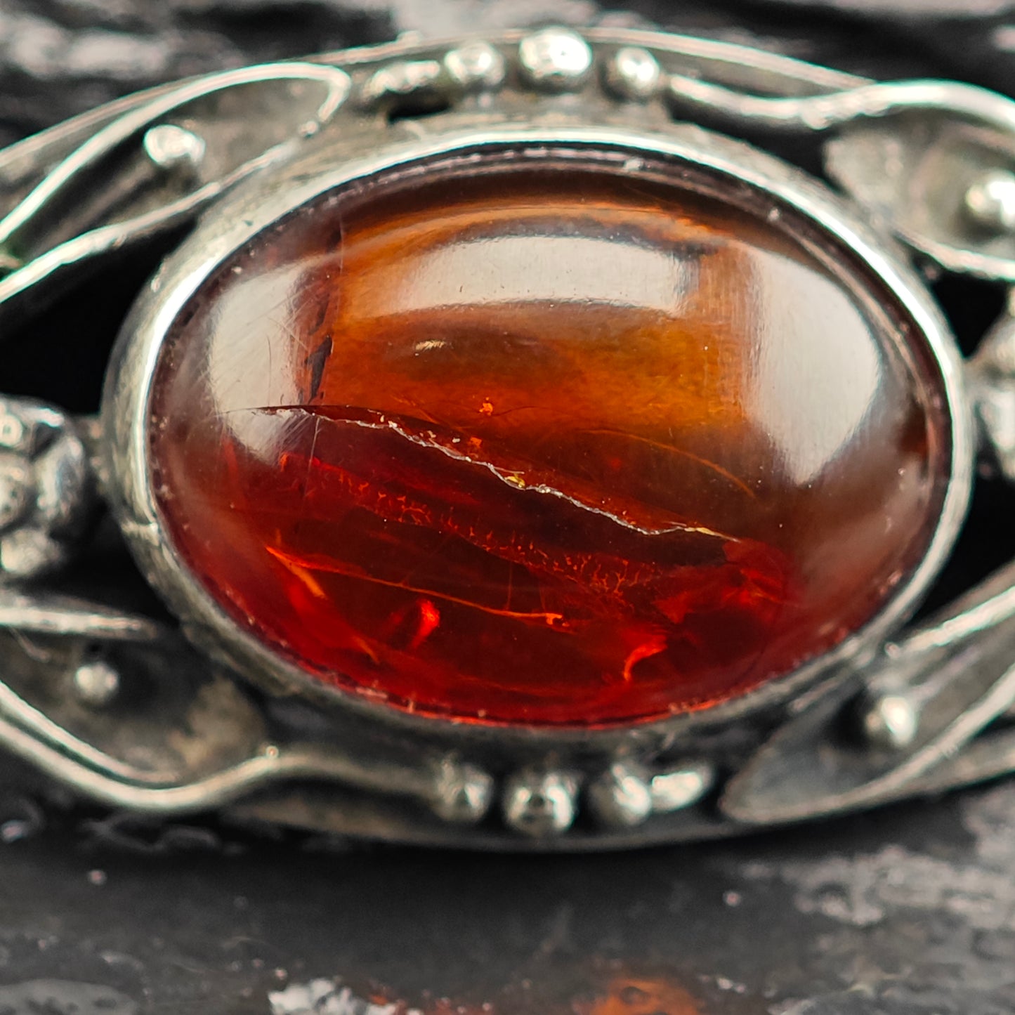AS IS Oval Amber Sterling Silver Brooch B2220