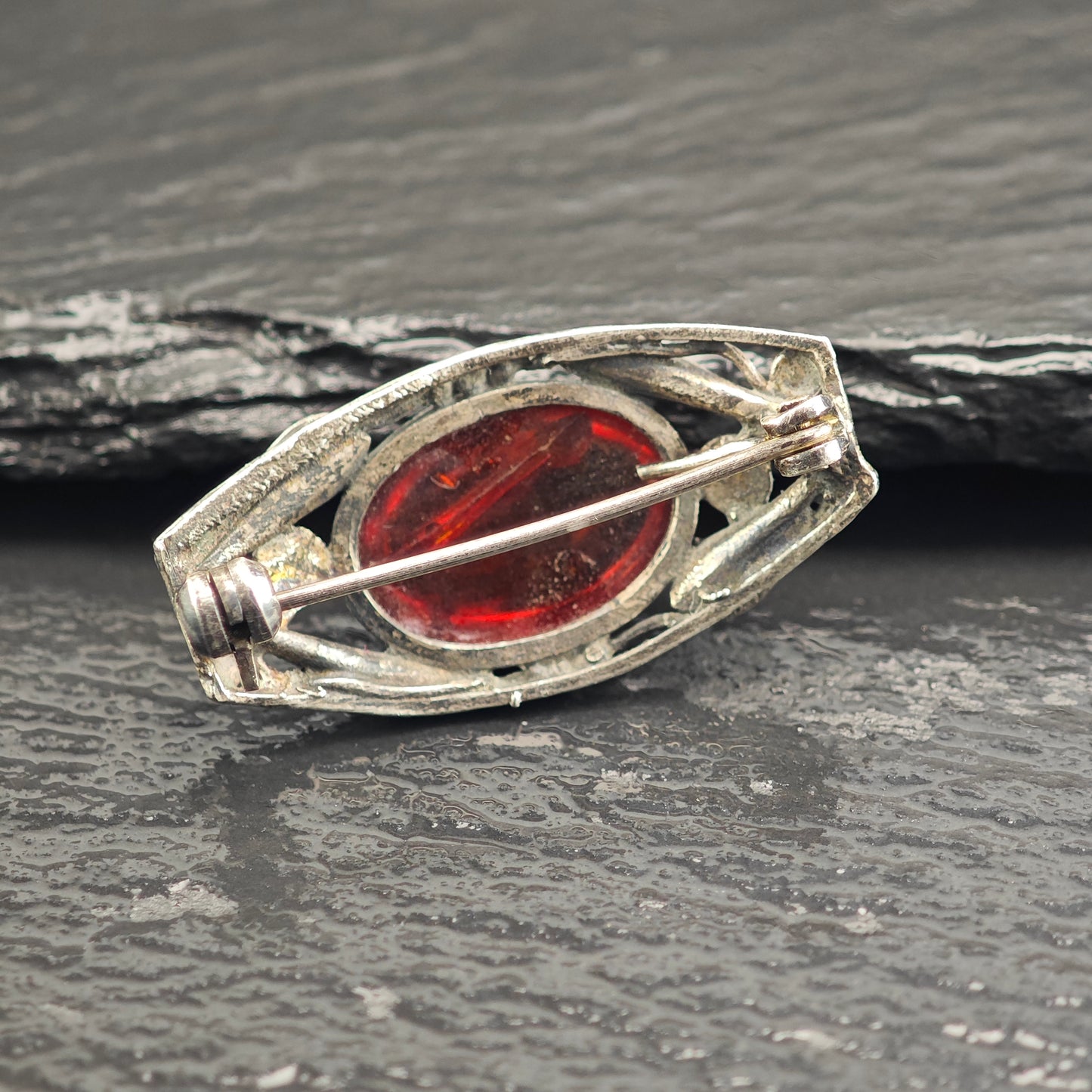 AS IS Oval Amber Sterling Silver Brooch B2220