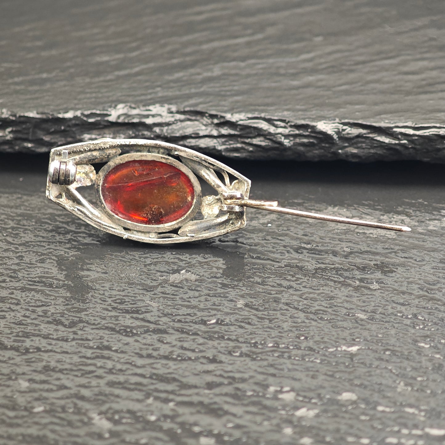 AS IS Oval Amber Sterling Silver Brooch B2220