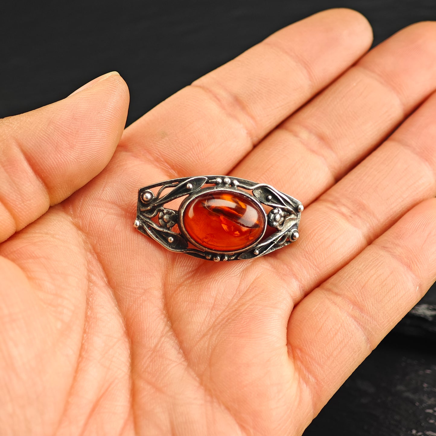 AS IS Oval Amber Sterling Silver Brooch B2220