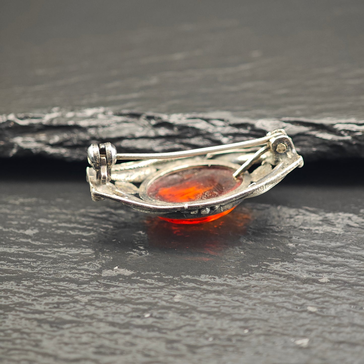 AS IS Oval Amber Sterling Silver Brooch B2220