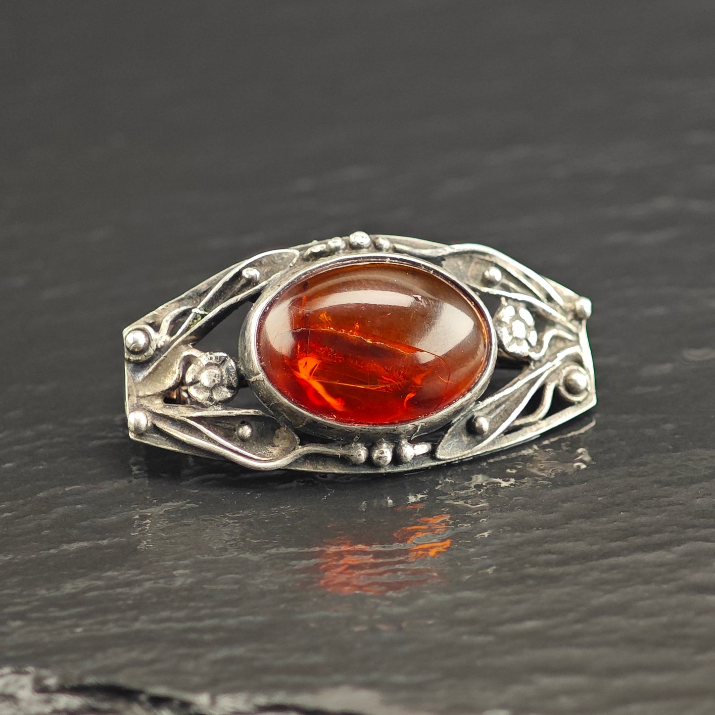 AS IS Oval Amber Sterling Silver Brooch B2220