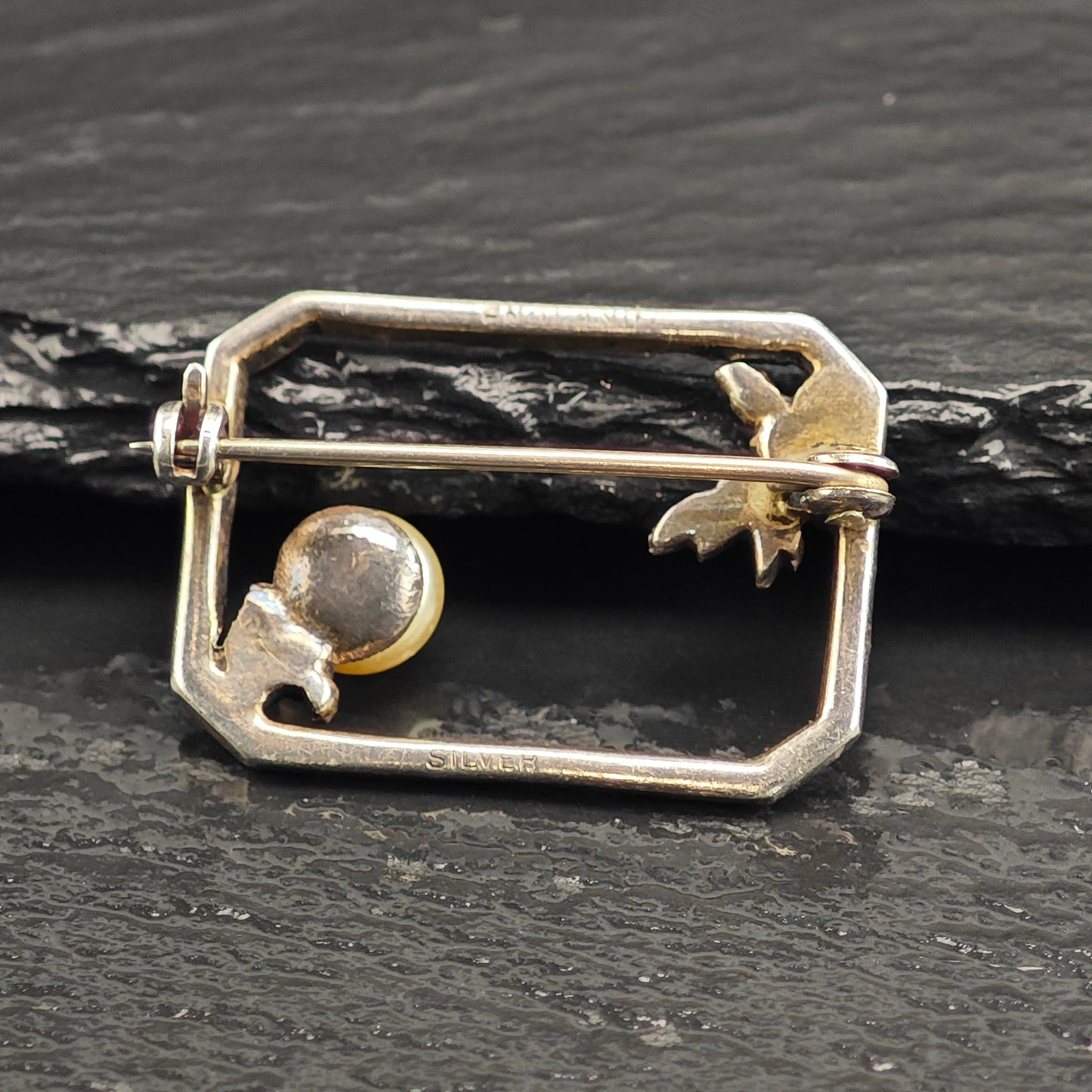 Art Deco Champagne Pearl Sterling Silver Brooch B2223