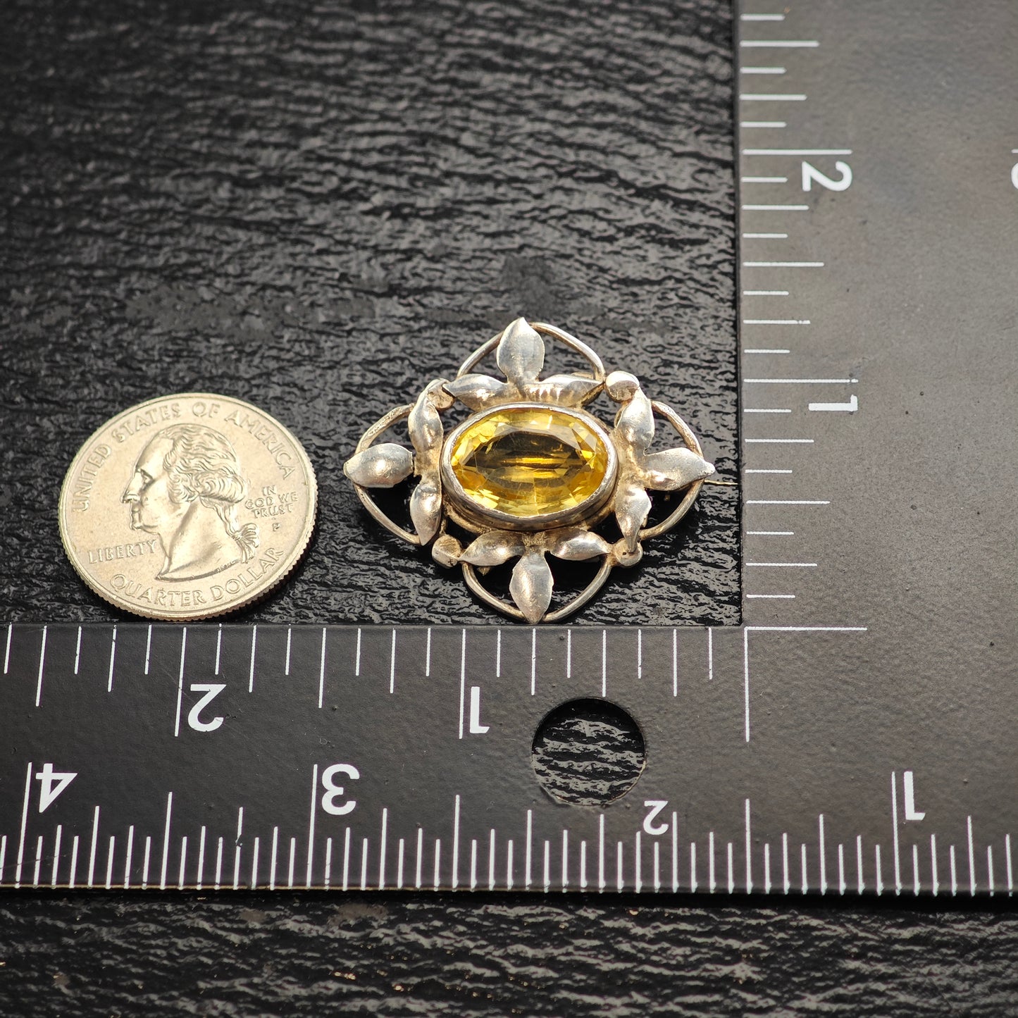 Yellow Floral Citrine Sterling Silver Brooch B2185