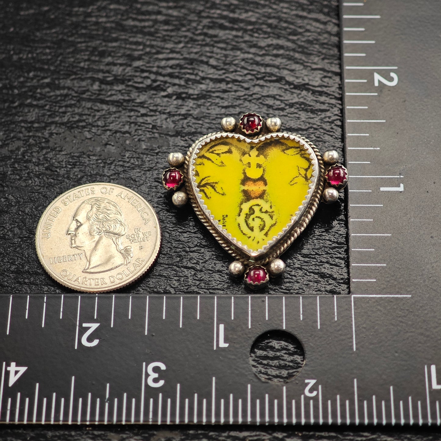 Pink Heart, Garnet Sterling Silver Brooch B2187