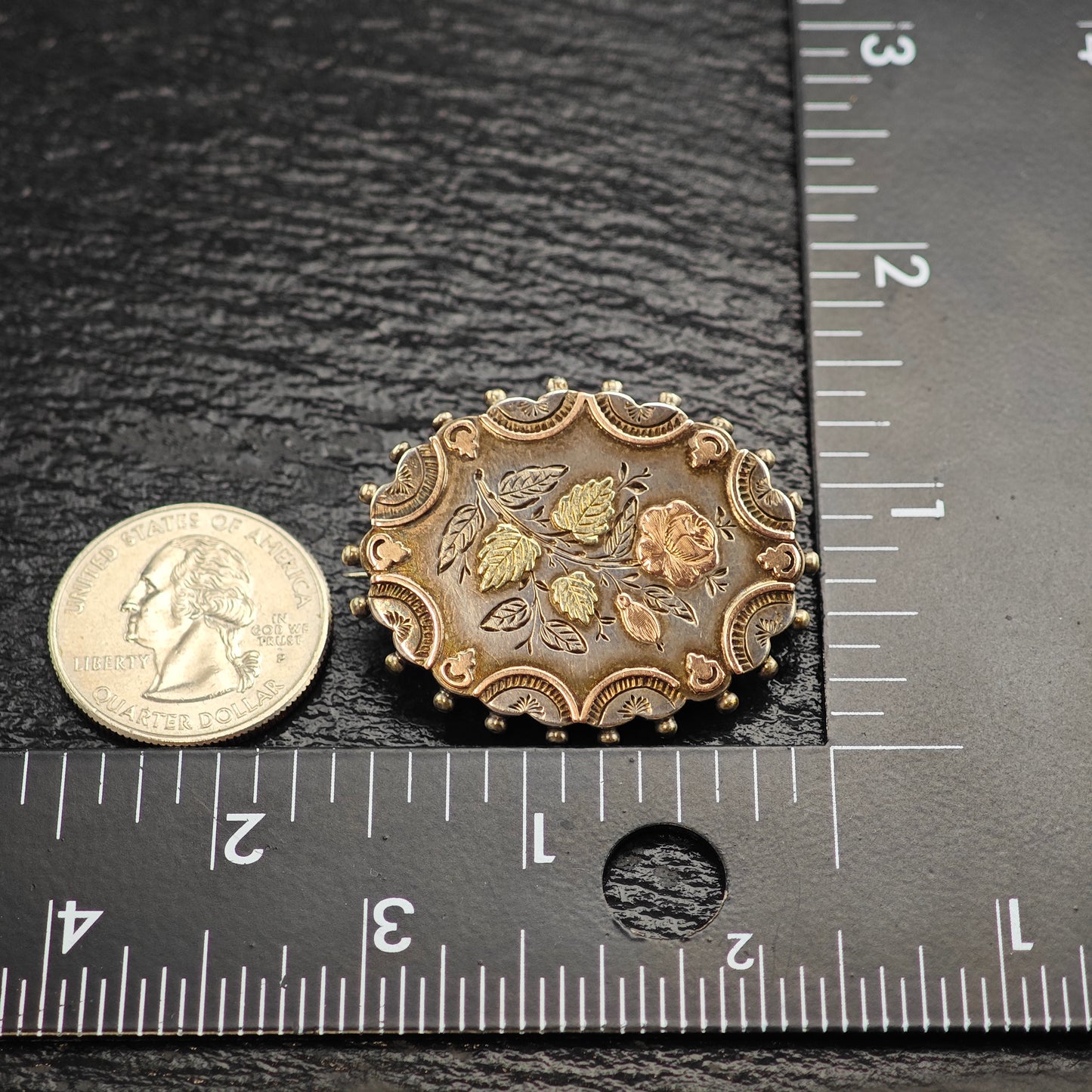 Victorian Gold Accent, Floral Sterling Silver Brooch B2196