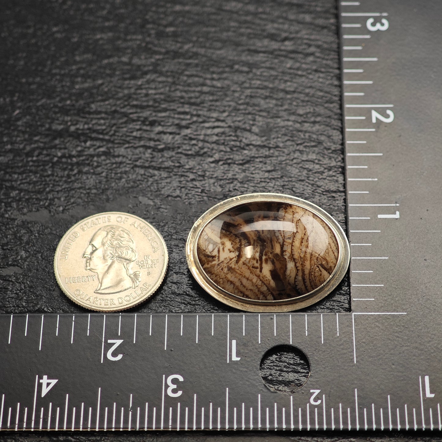 Artist Oval Brown Gemstone, Sterling Silver Brooch B2205