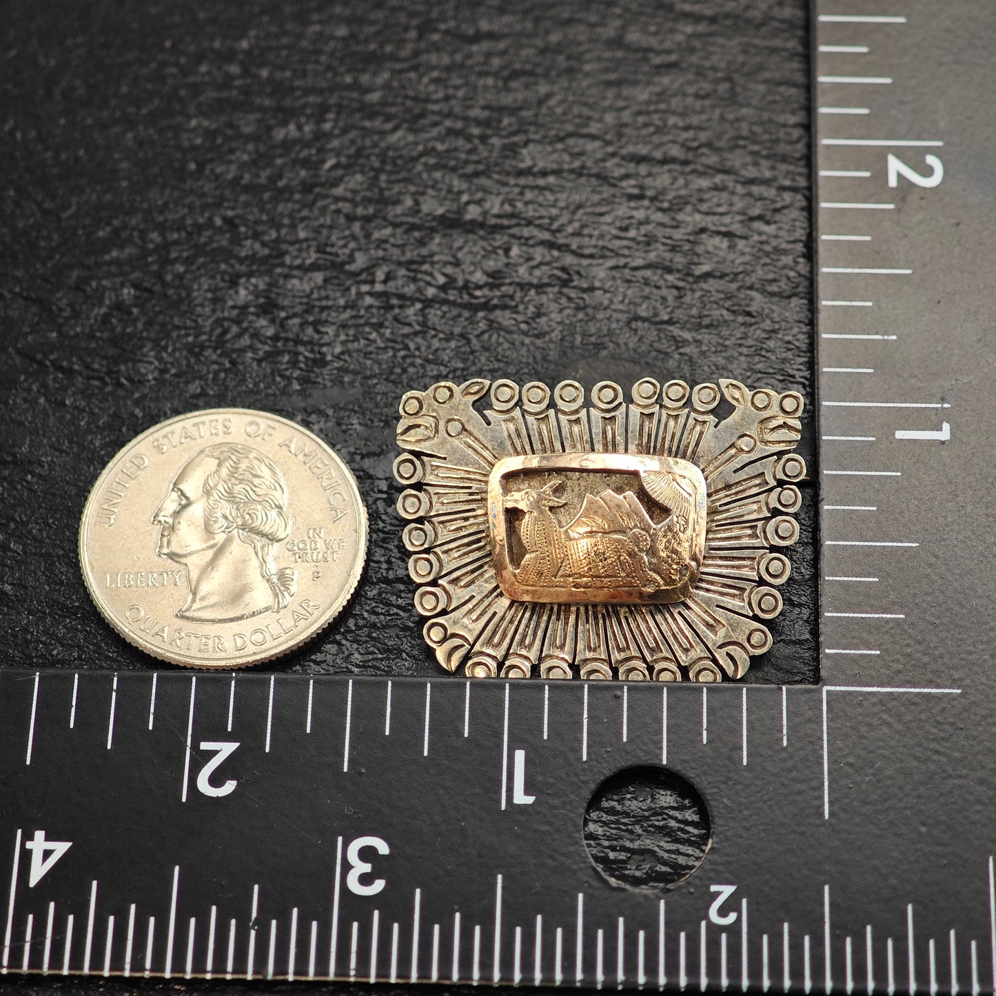 Landscape, Donkey, Gold Tone Accent Sterling Silver Brooch B2210