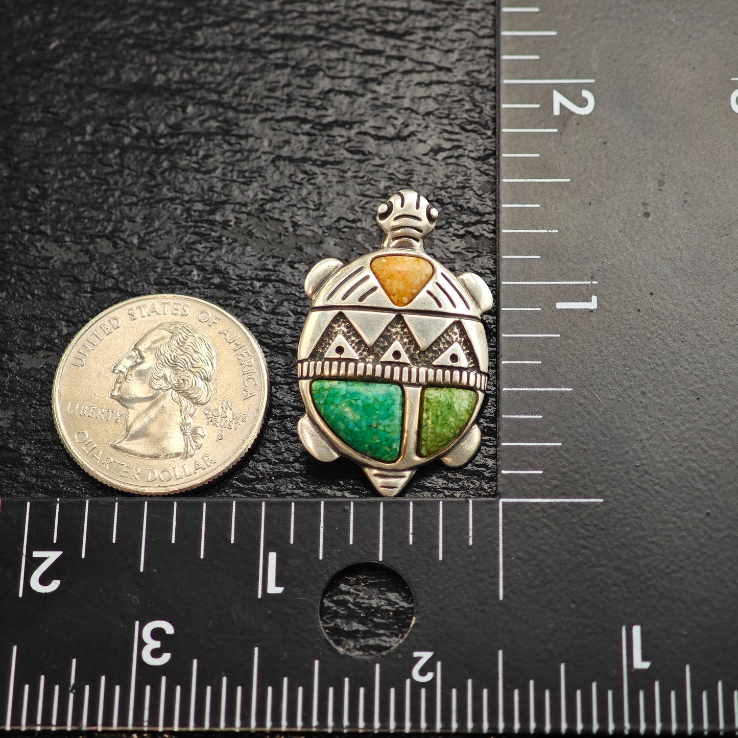 Relios Turtle Spiny, Turquoise Inlay Sterling Silver Brooch/Pendant B2218