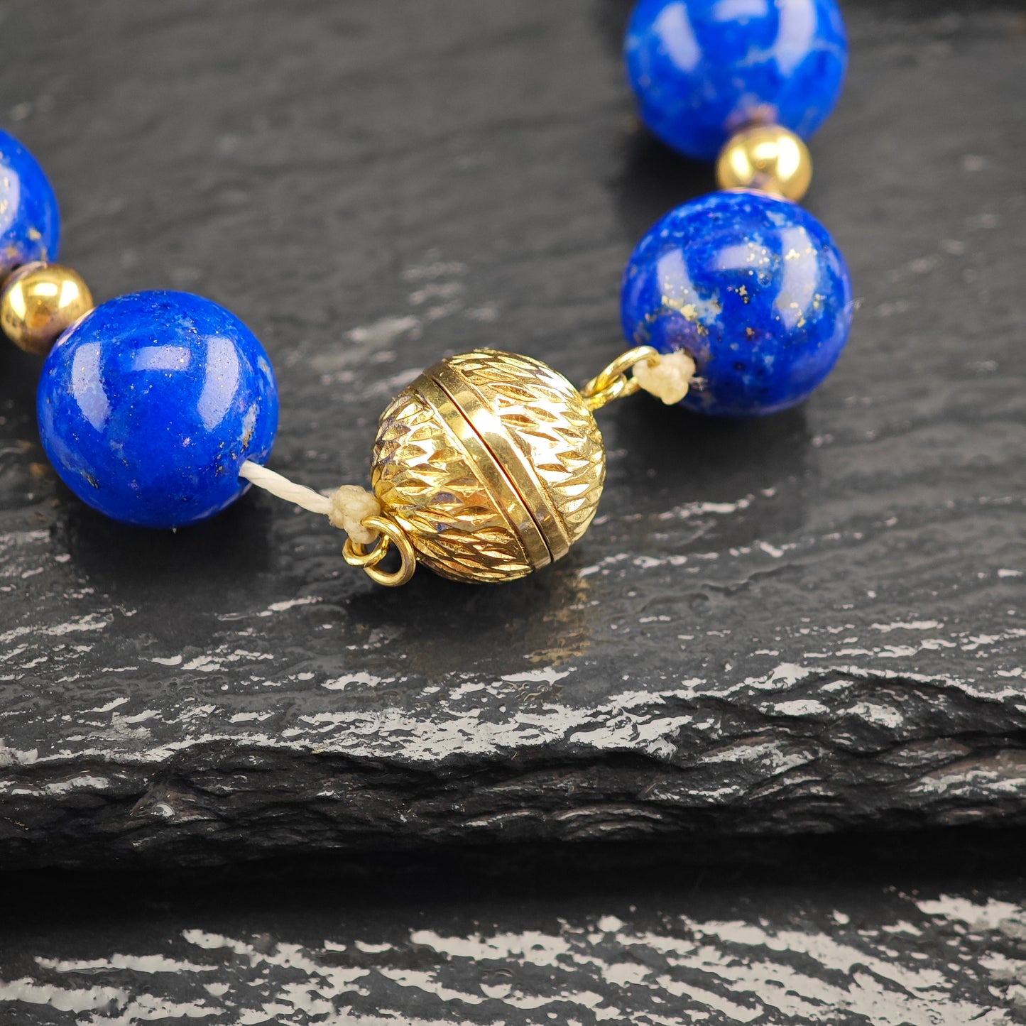 12mm Lapis Beads, 14K Gold, Sterling Silver Beaded Necklace N2704